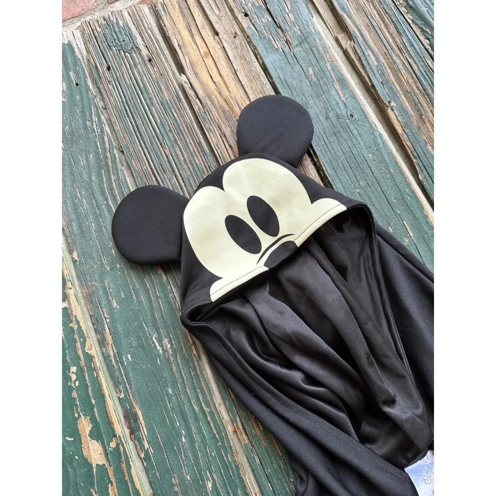 Disney Mickey Mouse Skeleton Costume Kids 9/10 Black Hooded Jumpsuit Pajamas - Picture 4 of 6